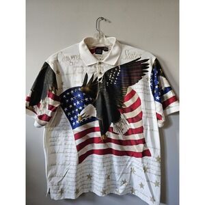 Cotton Traders Sport Men's 2XL Patriotic Polo‎ Shirt Constitution Flag USA Eagle